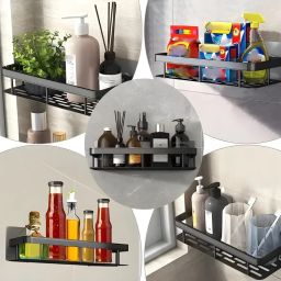 Self-Adhesive Aluminium Bathroom Wall Mounted Storage Organizer Shelf Bathtub Caddy-22