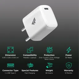 vaku luxos Vaku Neutron 30W Type C Fast Charger (Adapter Only, Multi Protocol Support, White) image 2