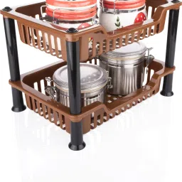 Dish Drainer Kitchen Rack Plastic 2 Layer Kitchen Storage Rack, Fruits/Vegetables Rack (2 Layer, Brown) Plastic-image-22