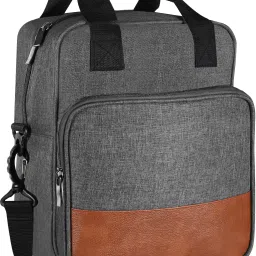 Grey-Tan Faux Leather & PVC with Detachable shoulder strap Tiffin bag VM-TB14 Lunch Bag-image-3