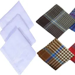 kelpertech Men's 100% Cotton Striped Handker combo cheks+whaitlinechief (White, XXL) ["White","Multicolor"] Handkerchief-image-43