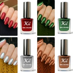 Quick dry Long lasting Nail Polish combo Red, Green, Silver, Coffee-image-47