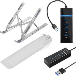 GADGETSWEAR Aluminum Laptop Stand for Desk with Adjustable Angles, Height, (Combo with 4 Port USB Hub) , Laptop Accessories, Laptop Stand-22