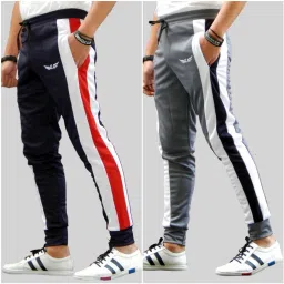 Pack of 2 Men Colorblock Grey, Dark Blue Track Pants-image-38