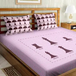 Purple Floral 150 TC Cotton Double Bedsheet With 2 Pillow Covers Mysterious Collection by Bella Casa-picture-30