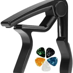 Guitar Capo with 5 Picks, Quick Change Trigger Capo for 6-String Metal Alloy Guitar Capo, For Acoustic Guitar, Classical Guitars Electric and Ukulele Clutch Guitar Capo (Black Capo, Multicolor Picks) Clutch Guitar Capo-image-45