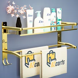 bzcarts Gold S.S. 304 Triple Layer shelf | Bathroom Rack Shelf | Bathroom Accessories Stainless Steel Wall Shelf-picture-15