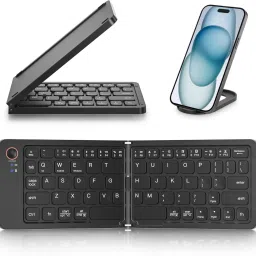 ELECTRO WOLF Mini Portable Rechargeable Wireless Bluetooth Foldable Keyboard |Mobile Holder| Bluetooth Handheld Multi-device Keyboard Compatible with Desktop, Laptop, Tablet-13