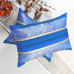 Blue Brocade Textured 12 x 18 Inches Cushion Cover By (Set Of 2) By ANS-picture-27