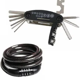 Combo Pack of Bicycle Number Lock & 15-In-1 Cycle Repair Tool Cycling Kit-9