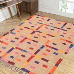 baithak krafts Beige Wool & Jute Geometric 60 x 36 Inches Hand Woven Dhurries-picture-7