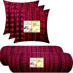 3 Cushion And 2 Microfibre Geometric Bolster Pack of 5-image-77