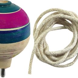 Traditional Wooden Spinning Top with Crown Thread Pambaram Lattoo Game-image-92
