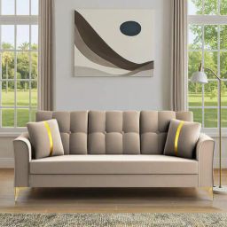 mintwud from pepperfry Kaede Velvet 3 Seater Sofa In Beige Colour-picture-15