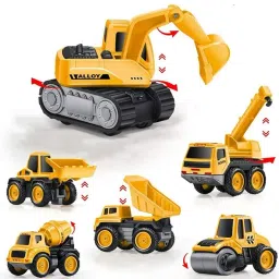 Engineering Toy Set 6 Truck Crane Excavator roller forklift Mixer Transporter-9