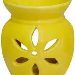 Ceramic Aroma Tealight Diffuser Oil Burner Yellow Colour Flower Cut Design Room Freshner With 2 Candles & Fregrance Oil 10 ML Diffuser-image-30