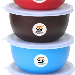 Stainless Steel, Polypropylene Vegetable Bowl Euro Bowls Microwave Safe BPA Free Plastic Coated food grade Serving Storage Mixing Containers with LID (Capacity: 4 x 500 ML)-image-38