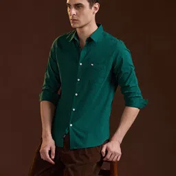 the bear house Men Slim Fit Solid Spread Collar Casual Shirt-picture-41