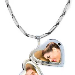 Photo Frame Locket With Silver Chain Alloy Pendant-image-1