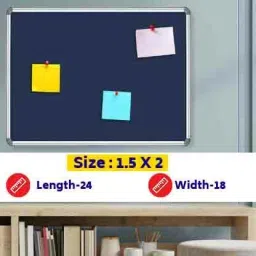 Pin-up display board for office & school lightweight aluminium frame 1.5*2 Feet, Navy Blue Flannel Bulletin Board-27