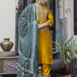 Women Cotton Silk Kurta Pant Dupatta Set-image-60