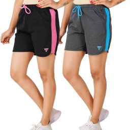 Pack of 2 Color Block Women Black, Grey Regular Shorts-image-60