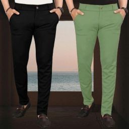 Men Regular Fit Black, Green Lycra Blend Trousers-image-40