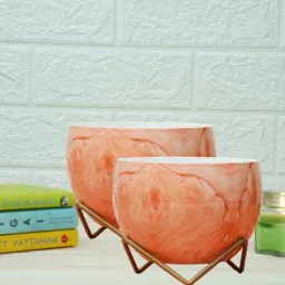 Metal Desk Pot MarblePink Print with stand Set Of 2 By Gold Dust-picture-7