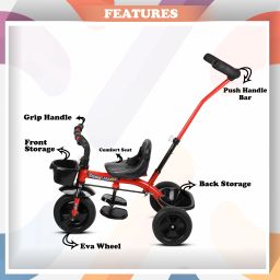 Kids Tricycle with Parental Push Handle for Kids| Age Group 1.5 to 5 Years R-9 Kids Tricycle Red Tricycle-image-33