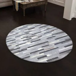 dazzhome Grey Hair On Leather Stripes Hand Woven 7ftx7ft(Round Carpet)-picture-45
