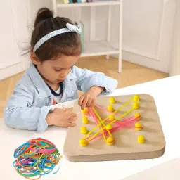 plus shine Montessori Wooden Geoboard with Rubber Band Graphical Math Pattern Blocks Puzzle image 2