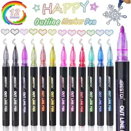 Pens Set Double Line Metallic Outline Markers Pens Glitter -12pcs Permanent-image-42