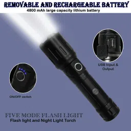 waken Rechargeable Strong Beam Zoom Light Metal Waterproof 5-Modes 4800mAh Fast Charge Torch image 3