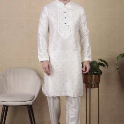 Men Embellished, Embroidered Jacquard Straight Kurta-picture-10