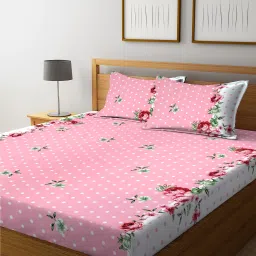 180 TC Cotton Double Floral Fitted (Elastic) Bedsheet-image-36