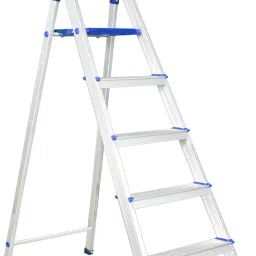 Hybrid Aluminum Step- 5 Step Silver Powder Coated Side Section Steel Ladder-image-62