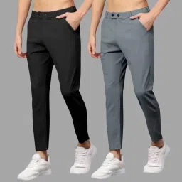Pack of 2 Men Solid Black, Grey Track Pants-image-39