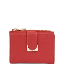 Globus Women Red Textured Bi-Fold Wallet With Zip Coin Pocket-image-2