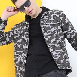 HIGHLANDER Men Olive Green Camouflage Printed Tailored Jacket-image-16