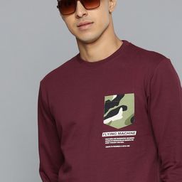 Flying Machine Men Burgundy Brand Logo Placement Print Pockets Pure Cotton Sweatshirt-image-89