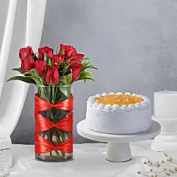 Red Roses Vase with Pineapple Cake Combo-image-16