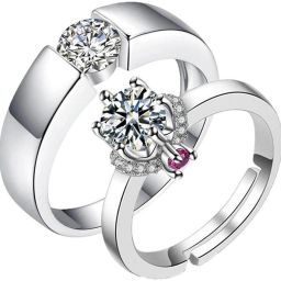 Prince & Princess Designer Couple rings Sterling Silver Swarovski Zirconia 24K White Gold Plated Ring-image-4