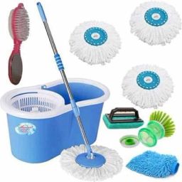 Magic Dry Bucket Mop with 3 Refill 1 Tile Brush 1 Foot Brush 1 CAR Gloves 1 Sink Brush Mop Set, Mop Refill, Duster-image-82