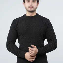 Men Self Design Round Neck Black Sweater-image-36