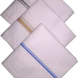 YIMK Pack Of 3 Pcs Premium Quality Men's/ Boy's White Color With Border Pure Cotton Hankies/ Hanky/ ["White"] Handkerchief-image-44