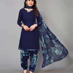 Unstitched Crepe Salwar Suit Material Solid, Floral Print, Printed, Geometric Print-image-78