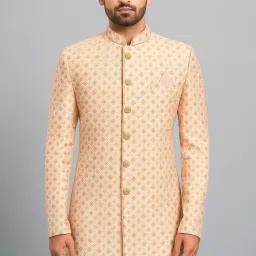 Shahi Achkan Regal Rose Gold Heritage Sherwani | Mughal Majesty Peach Gold Sherwani Floral Print, Graphic Print Sherwani-image-15