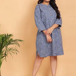 LastInch Blue Floral Denim Look A Like Dress-image-3