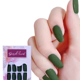 Secret Lives Plain Matte Fake Nails - Mehndi Green-46