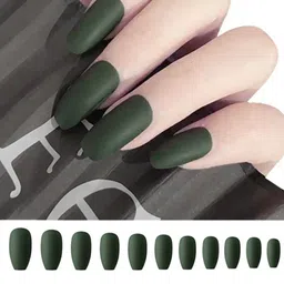 Secret Lives 24 Pieces Plain Matte Fake Nails - Bottle Green-23